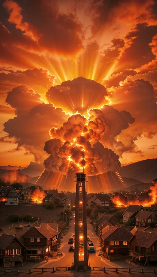 Sunset sky,
Fiery sky,
The sunset is sprouting solar flare tentacles burning the dusk sky and a village beneath it