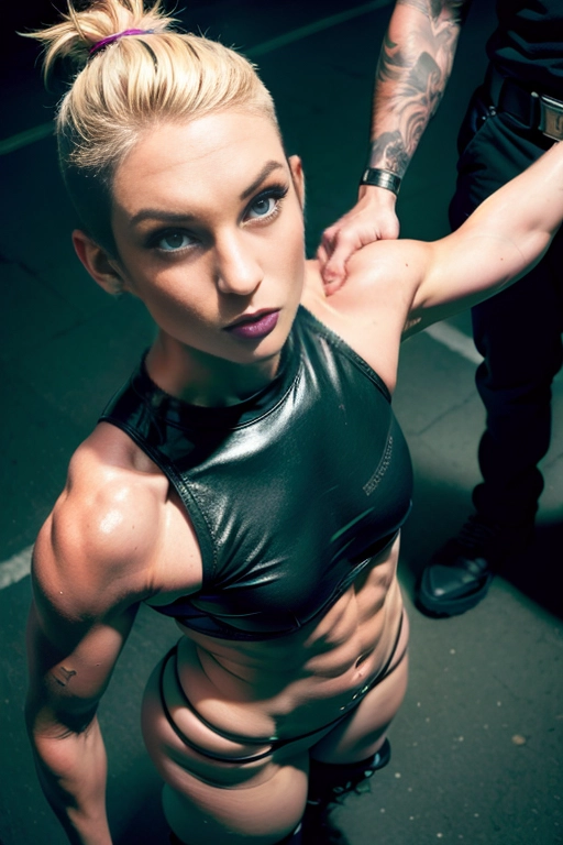 <lora:PN7xrGpnVMg_Miranda:0.6>, (Cyberpunk_slut:1.2), (magazine photoshoot), (female, hard body, toned, strong, muscular:1.2), (fit body, small breasts:1.4), glistening skin, fair skin, pale skin, (detailed skin texture, goosebumps), (((blonde hair, undercut hair, tomboy hair))), (((cybergoth outfit, neon accents))), (purple lipstick), (crying, tears, runny makeup),
(((from above view:1.2))), (((1 man, 1 woman, she is being forcefully fucked, she is being grabbed and fucked by a man behind her, standing assaulted sex, violent sex, standing doggystyle sex:1.2))),
(best quality), <lora:dpmg_add_detail:0.5>, beautiful,(high resolution), (((masterpiece))), (uhd), (8k),