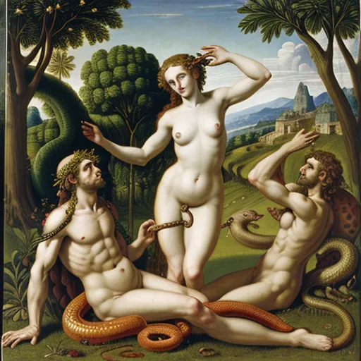 the temptation of eve, serpent, in the garden of eden, biblical mythology