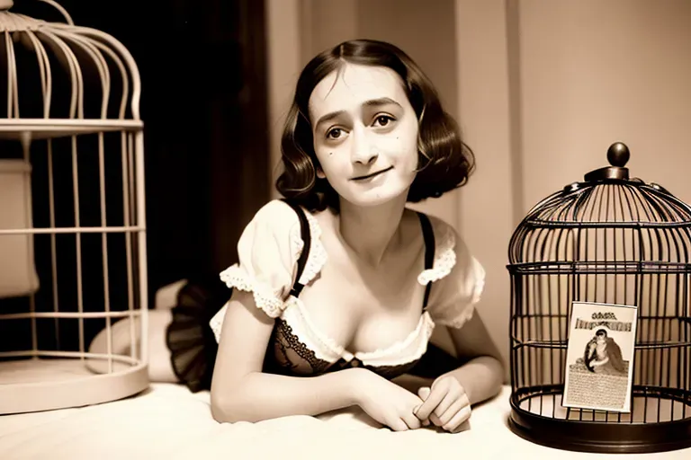 anne frank, lingerie, in cage