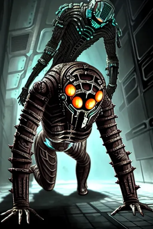 A stalker from deadspace that has a dripping pussy and is on all fours