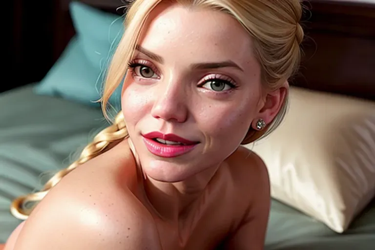 a illustration of,cameron diaz,wearing nightgown,doing sexy pose,on the bed,small breasts,five slender fingers,braids hair,charming face,beautiful lips,detailed large eyes,curved eyebrows,pale skin,peaceful,wearing golden ring,highly detailed,8k,bokeh,sharp focus,artstation, pussy close up, spread, stand above viewer, dripping, grool, dpmg_anya_taylor_joy_v1