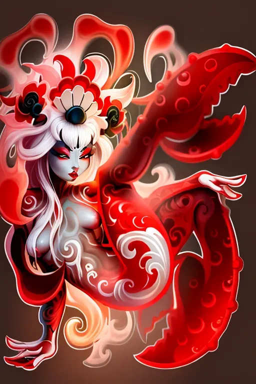 nude girl, crab feet, tattoos, oriental, ghost, eerie, geisha