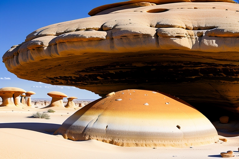 Bisti,De-Na-Zin Wilderness Wilderness, new mexico, huge sandstone boulder mushrooms, a naked girl sunbathing on top