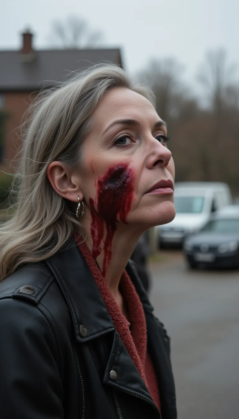 60 year old woman attacked by red winged blackbirds birds in a parking lot, bloody face