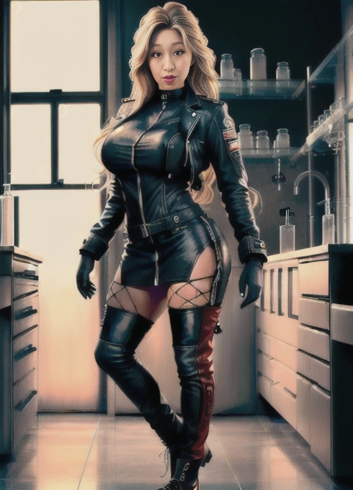 You are a scientist who turns women into sex dolls or mannequins, ((((in your laboratory there is a realistic doll, she is standing rigid, dressed in a sexy biker uniform)))), sexy, ((( full body view)) ), ((full body view)), ((large natural breasts)), (overweight woman), Latina, (((scared facial expression))), ((((full body view, full body photo)))), (((((full body view))))), ((natural big breasts)), (((hyperrealistic))),
Masterpiece,
perfect edges,
ultra realistic,
perfect anatomy,
realistic skin texture