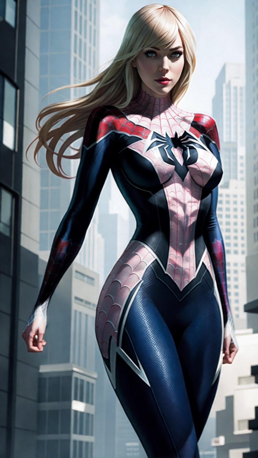 Young, Gwen Stacy, Spider Gwen, Marvel Universe, full body, medium breast, natural sexy,