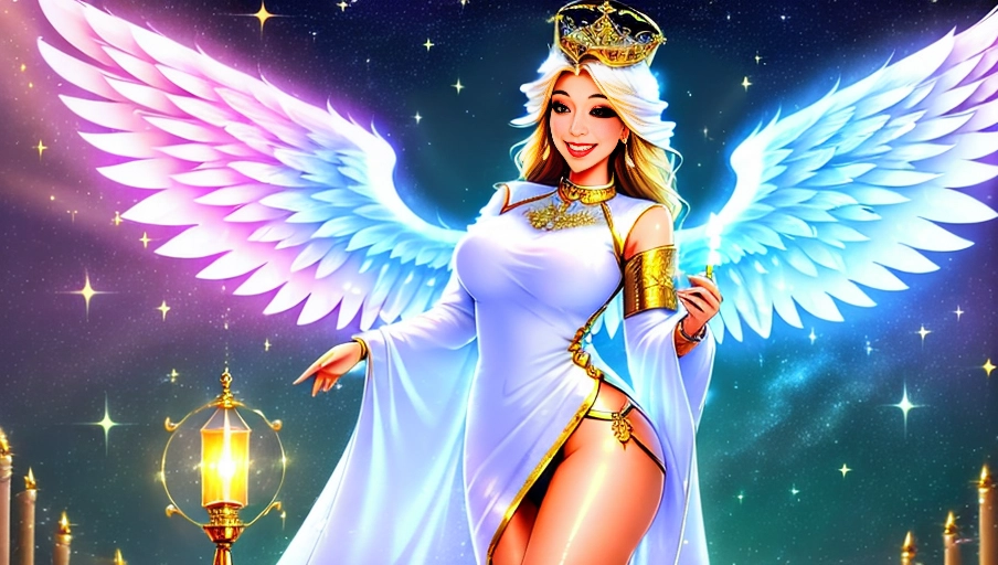 ((a 64k high detailed photo of Female)),
HDR, Professional, ((has clothes))) ((Has Attire)) Godly Ultra Detailed Best Quality Most Detailed ((Angel Wings)) Angelic Lighting Love Hope Magic casting Crown Smiling Queen happy Glory Warrior Angels Angelics Positivity Happiness ecstasy enraptured sweaty saving God Royalty Morality Goodness True Good Power Force Authority Ethical Saviour Halo short Hair Always and Forever Sentimental in heat hot ultra hot best best lighting tantric Neutral Brilliant Logical Compassionate Perfect Perfection Exciting Integrity Winged Courage Purity Harmony Beauty mark on upper lip ((Female)) Ethereal Lighting Celestial Lighting (((With Clothes))) ((With God Item)) ((God Tech)) with items of power God Wings ((Afterlife Light)) (Love Worship) (Perfect Tits) (Perfect Ass) ((Happy Expression)) ((smiling))