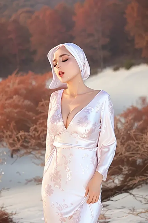 white skin, perfect tits, half uncovered silky satin dress, hijab, spread legs, orgasm, beautiful, sweat boobs, moaning face, closed eyes, point of view camera, tits job