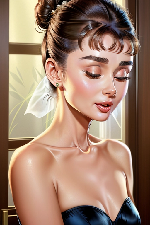 The beautiful (((Audrey Hepburn)), aged 30, brunette hair tied up in a bun, as a Ballerina wearing leotard, intricate motifs, organic tracery, perfect composition, warm dreamy tones, digital painting, artstation.she is being overcome by ((a fit of sexual sneezing)) Her nostrils are flaring, ((her eyes are closed)) and (((her mouth is wide open))). ATISHOO goes the lovely Audrey. ATISHOO ATISHOO