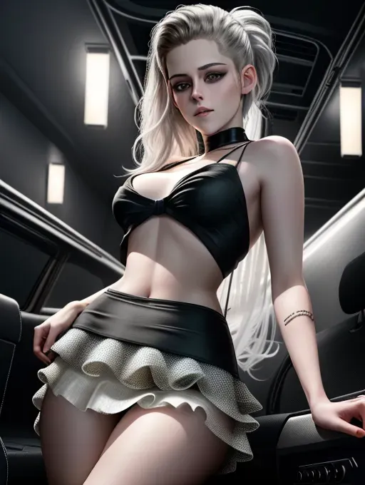 realistic 8k HD photograph, ((((Kristen Stewart))))(((accurate face))),(((getting out of a limousine))),((smirking))(((wearing bodycon minidress)))(((lifting skirt)))(((flashing exposed vagina)))(((upskirt))),((very sexy pose)),(((perky breasts))),(((very slender athletic body))),(((very long layered hair)))((undercut)), five slender fingers, beautiful face, beautiful lips,detailed large eyes,curved eyebrows,cgsociety,cinematic lighting,studio lighting,professional,editorial,<lora:dpmg_upshirt:1>