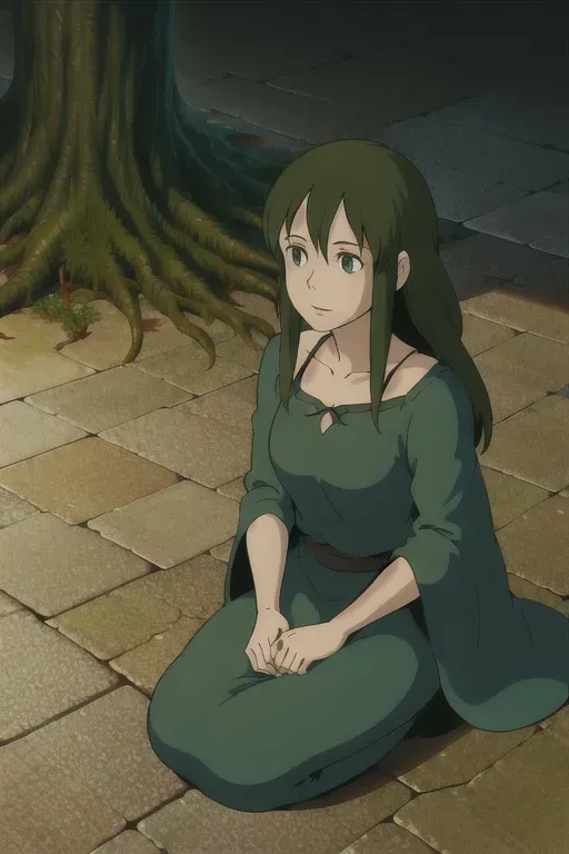 ghibli style, Emerald herald, dark souls 2 , 1girl, solo, ((masterpiece)) <lora:dpmg_ghibli_style:0.92>