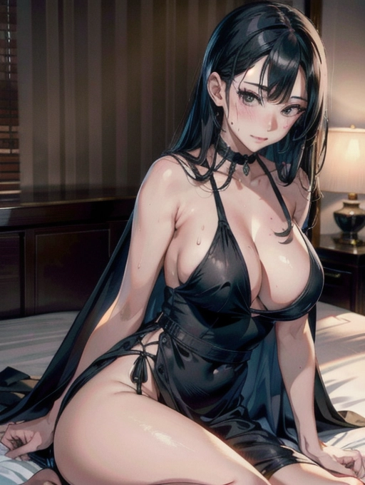 establishing shot, (((loose black long dress))), slim curvy, eurasian woman, (hyper-realistic face:1.3), 32k uhd --ar 9:16 --stylize 750 --v 6, realistic,((((solo)))), nudity, (((long straight black hair))), (small breasts:1), breasts focus, wet skin, lips, perfect-hard-nipples, solo_focus, eye-contact, lifted black long dress, uncensored, ((torn black long dress)),
background hotel bedroom, sweaty, (((exhausted))),uncensored,
<lora:dpmg_add_detail:0.5>, (best quality),
beautiful, (((masterpiece))),(high resolution), (uhd), (8k),
sensual shy smile, ahegao,
in bed, <lora:dpmg_imminent_fuck:.8>