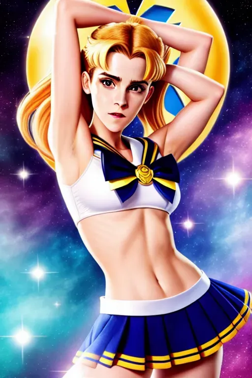A hyper realistic image of Emma watson in a sailor moon outfit, sexy,