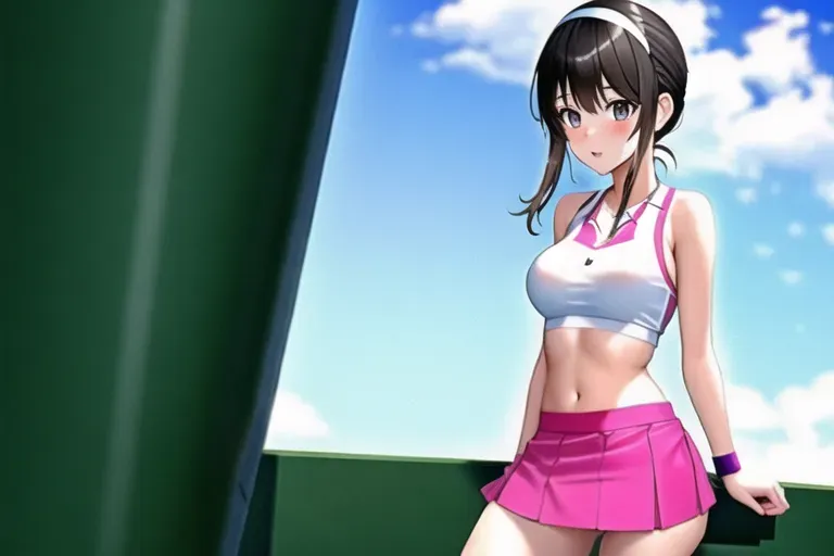 Tennis girl, alone, masterpiece, no mutation, cute, sexy, naked tits, tennis skirt