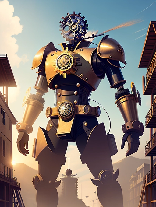 A giant clockwork construct made in the image of a conquistador