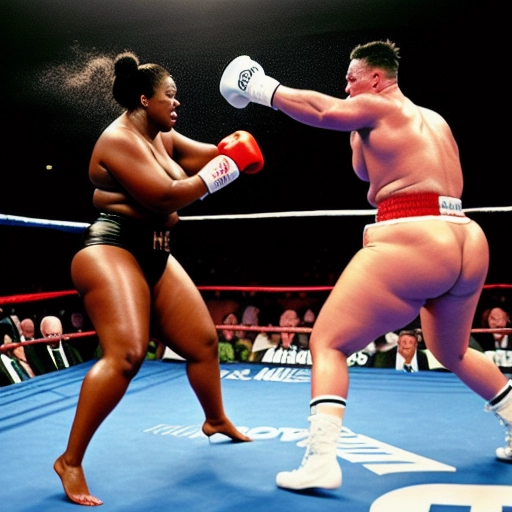 Paris Hilton defeating a chubby black woman in naked boxing match