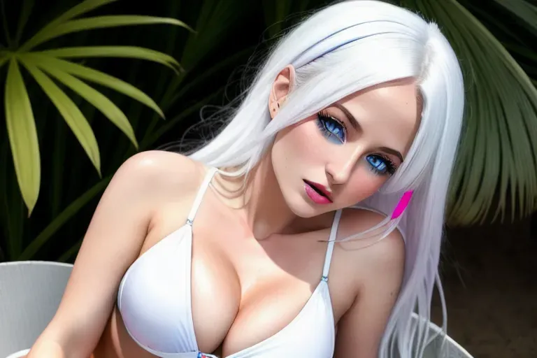 Dopamine Girl A Digital French White Girl With Blue Eyes White Hair She Is Sucking Lollypop