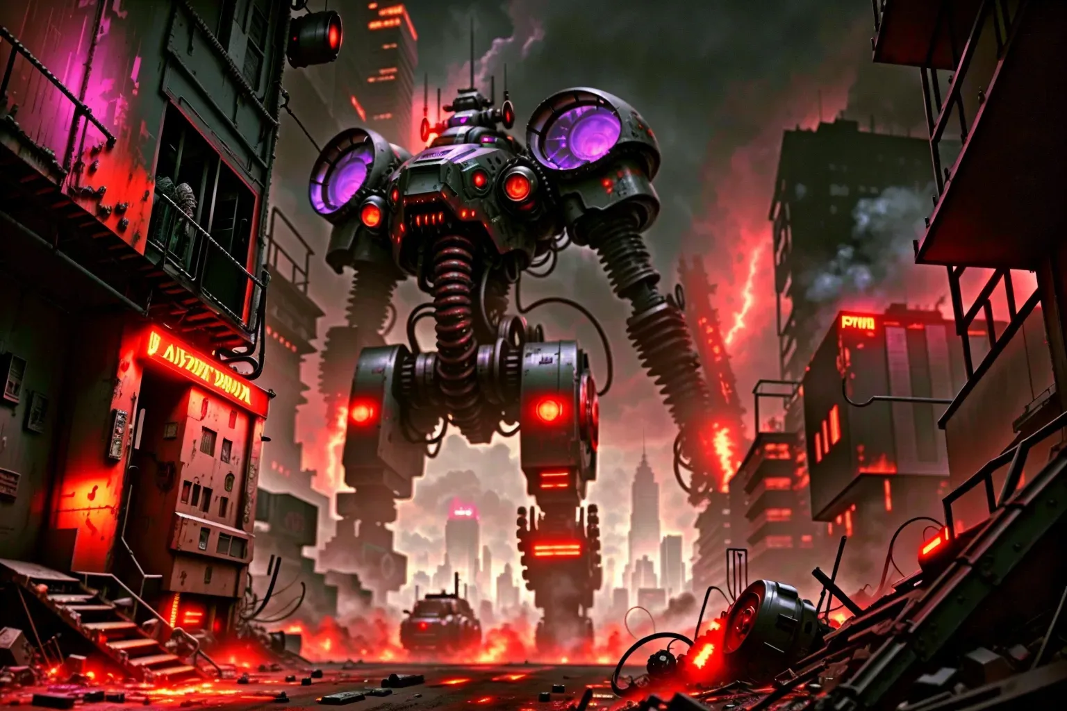 apocalyptic cyberpunk doom art, viewed from ground level, wi... - AI ...