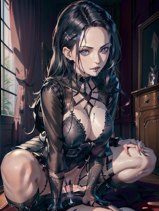 black haired goth in gothic room, goth wear (outfit:1.5), 8k, (erotic:1.4), nice (breasts:.4) with nice nipples, dynamic scene, digital photo, (cum:1.4), (slut:1.5), (spread pussy:1.4), simple background,
(short black-colored hair, horny face, bites lips, look at the camera, blue-colored eyes, pale skin that glistens in the sun), (beautiful detailed eyes, symmetrical eyes), dramatic lighting, (photorealism), (photorealistic), (8kRAW photomasterpiece), High detail RAW color photo, a professional photorealistic, (highest quality), (best shadow), (best illustration), ultra high resolution, highly detailed CG unified 8K wallpapers, physics-based rendering, photo,realistic, realism, high contrast, hyperrealism, photography, f1 6 lens, rich colors, hyper-realistic lifelike texture, cinestill 800,
on floor, <lora:dpmg_pov_cowgirl:1>