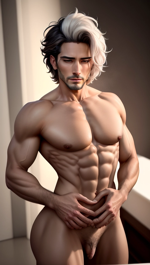 I would like to create an artistic image of masculine attracting feminine to merge with. The masculine seeks deep intimate knowledge of the feminine. The masculine is dominant to an energetic submissive. The male and female are nude and are older and have softer bodies. The man is while and the woman is Latino.