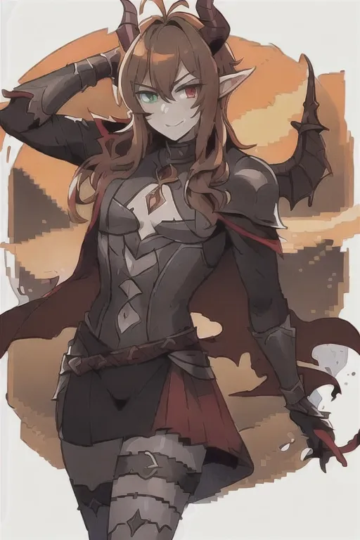(masterpiece:1.2), (best quality), (ultra detailed), (8k, 4k, intricate),(full-body-shot:1), (highly detailed:1.2),(detailed face:1.2), (detailed background),detailed landscape, (dynamic pose:1.2), <lora:pixel_art:0.7>((pixelart)),best quality, masterpiece, solo, solo guy male tiefling, golden brown hair, golden brown color hair, curled horns devil, hell armor, androgynous haircut, imp demon , dark paladin, battle axe wielder, warrior, warrior of hell, demon tiefling, hell red power, curled horns, illrigger, armored, 1 male tiefling only, demon, flat chest, posh , leather armor, well groomed, elf ears , jackal imp creature , horns, armored jacket, solo, sharp jagged tail, humanoid, heterochromia, green eye, red eye, determined look in eyes, masterpiece, colorful shirt, short length hairstyle single strand of hair curls on top of head, antenna hairstyle imp demon, ,cute look in eyes, imp demon ,red horns, heterochromia, masterpiece anime style
