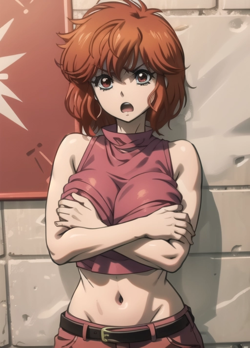 <lora:plVOer6ObyM_Yoko_Tia_Noto:1>, (yoko_s1),
In a medieval-fantasy style, in the style of Bastard Heavy Metal Dark Fantasy,
she has short-length wavy red hair, (short hair), (((reddish light brown eyes))),
she wears a ((sleeveless pink red shirt and a white collar)), she wears ((teal shorts and a belt)), she wears moto black gloves, (short proportions), (D sized boobs), (big soft boobs),
nsfw, masterpiece, smooth, soft lines, soft edges, perfect edges, perfect anatomy, soft lighting, absurdres, perfect edges,