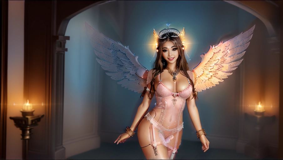 a 64k high detailed photo of Female Goddess, ((In lingerie)), HDR, Professional, Highly Detailed, ((in Nightgown)), Godly, Ultra Detailed, Best Quality, Most Detailed, ((Angel Wings)), Angelic Lighting, Angelic Tattoos, Love, Hope, Magic casting, Smiling, happy, Glory, Warrior, Angels, Angelics, Positivity, Happiness, ecstasy, enraptured, sweaty, saving, God, Royalty, Morality, Goodness, True Good, Power, Force, Authority, Ethical, Saviour, Halo, Always and Forever Sentimental, in heat, hot, ultra hot, best, best lighting, tantric, Neutral, Brilliant, Logical, Compassionate, Perfect, Perfection, Exciting, Integrity, Winged, Courage, Purity, Harmony, Beauty mark, ((Female)), Ethereal Lighting, ((With God Item)), ((God Tech)), (God Technology), with items of power, God Wings, (Afterlife Light), ((Perfect Body)), ((Perfect Anatomy)), (Love Worship), (God Light), ((God Staff))), ((God Weapon)), (Spirituality), (Smiling), ((Happy expression)), ((((Has Clothing On))), ((Has accessories)), ((Perfect Ass)), ((Perfect Butt)), ((Perfect Tits)), ((Perfect Body)), ((Perfect Female Body)), (((Perfect Anatomy))), Intimacy, saint, ((priestess)), religion, Sex Religion Tones, Intimacy Religion, Ultra Detailed, Best Quality, Most Detailed, (Angel Wings), Family, Titan, Primordial, Protogenoi, Happiness, Happy, True Happiness, The Light themes, Heavenly Themes, The Rise, clean, Sexiest, Prettiest, Most, Beautiful, Angelic, Speech, ecstasy impression, (Female Angels), ((Multiple female angels)) (((Purity))) <lora:doll_likeness:1>