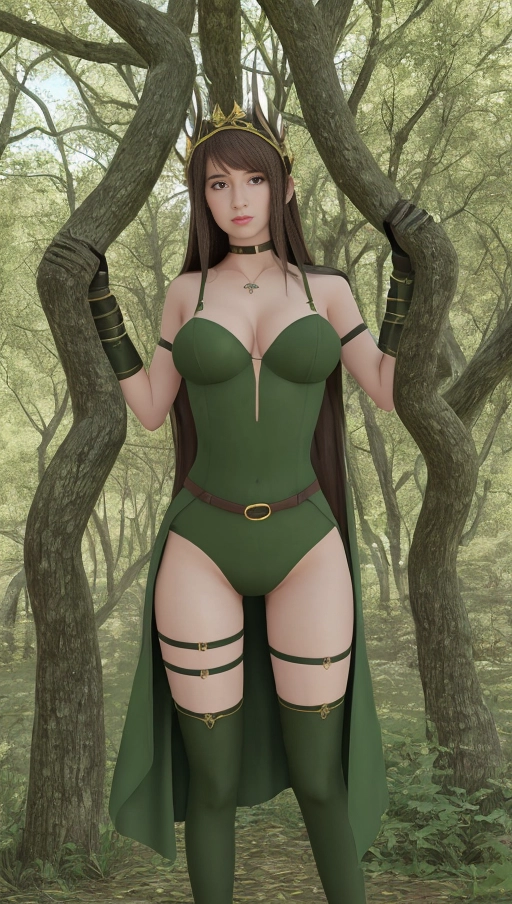 score_9, score_8_up, score_7_up, score_6_up, 1girl, solo, sexy beautiful wood elf princess, in a summer forest, her confidence and symbiosis with the forest and the animals is evident, she wears a green cloak and has a staff with a glowing emerald on the top end, ((her entire body is in the frame of the picture)), elegant golden ankle strap high heels, forest green thigh high stockings,