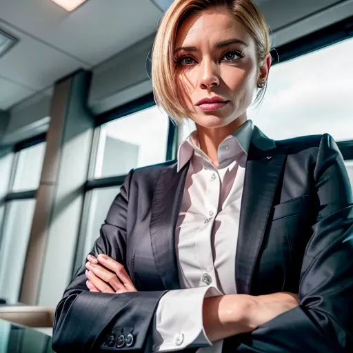 Dopamine Girl Solo Office Luxury Corporate Business Attire Angry Disdain Staring 8374