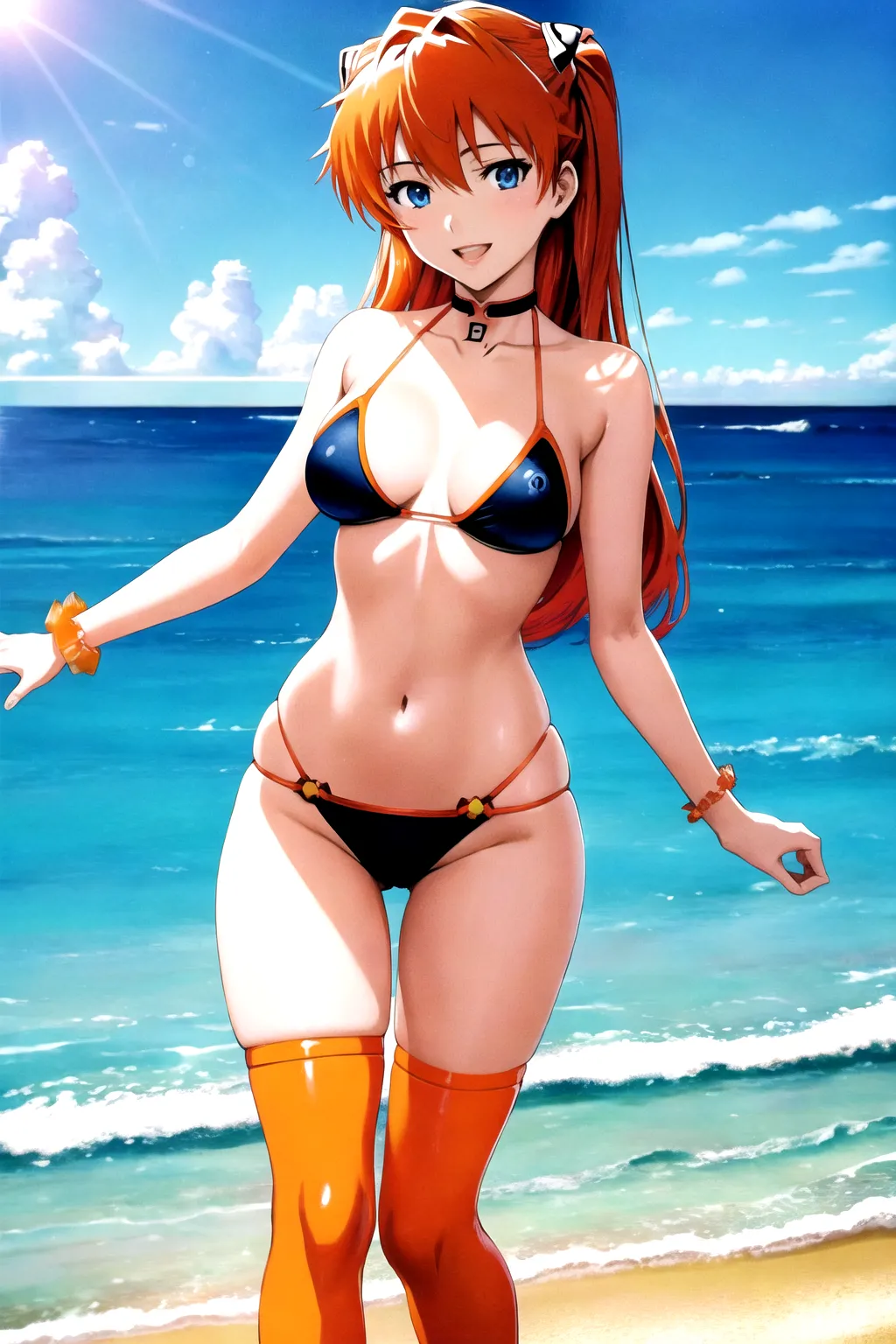 (high quality1.2), (masterpiece1.2), (detailed), 8K - Visionary artwork captures the spirit of Evangelion, featuring Asuka with medium-length orange hair adorned with vibrant red hair-pins, dressed in a Gothic Lolita bikini. The scene unfolds on the beach shoreline, with Asuka radiating joy as she plays with boundless happiness. The dynamic composition emphasizes the character exuberance against the backdrop of crashing waves and golden sands. In the style of Evangelion, this piece harmoniously blends bold visual elements, delivering a striking and celebratory depiction. Trending on Pixiv. Shot with Canon EOS R5 and Canon RF 50mm f1.2L USM lens.
(Fix super perfect smile happy face) (fix super perfect anime blue eyes) (Fix super perfect arms Hands curved High priority.) (fix Super perfect legs feet toned physique.) ((fix super perfect medium-long orange hair)) ((fix super perfect full_orange_bodysuit )) (fix super perfect HD background) (Double check all symmetrical values) <(normal double pass.)>,
<<((fix super perfect sexy super hard HD arm wrist hand finger thumb interaction adjust adapt firmly naturally consistent results.))>> <<((fix) super perfect_HD_leg_feet_toe.)> <(fix super perfect thick thighs)> <(fix super perfect soft simi-small <(B)> size <boobs> nipples camel toe.)> <(fix super perfect eyebrow eyelet lips)> ,
<(normal_De_blur_noise.)> <(normal_sharpen:1)> <(masterpiece:1)> <(lora:dpmg_add_detail:1)> ((fix lora:dpmg_translucent_skin.)) <(fix normal_clean_line_work.)> <(HD_normal_dark_shading.)> <(normal_global_illumination.)> <(realistic lighting.)> (normal_rule_of_thirds.) <(Super close upper body portrait.)> <sitting right side of frame> (hyper_realistic.) (post_processing.) <(unreal_engine.)> (8k.) (4k.) (octane-render.) (Studio-Sunrise.) (Studio CLAMP.) (fix Normal Vocaloid.) (Normal Black Rock Shooter.) (normal Nintendo) <<((fix all of the details above.))>>,
(high quality1.2), (masterpiece1.2), (detailed), 8K - Visionary artwork captures the spirit of Evangelion, featuring Asuka with medium-length orange hair adorned with vibrant red hair-pins, dressed in a Gothic Lolita bikini. The scene unfolds on the beach shoreline, with Asuka radiating joy as she plays with boundless happiness. The dynamic composition emphasizes the character exuberance against the backdrop of crashing waves and golden sands. In the style of Evangelion, this piece harmoniously blends bold visual elements, delivering a striking and celebratory depiction. Trending on Pixiv. Shot with Canon EOS R5 and Canon RF 50mm f1.2L USM lens.
.
(Double check all values) <<((normal Double pass.))>>