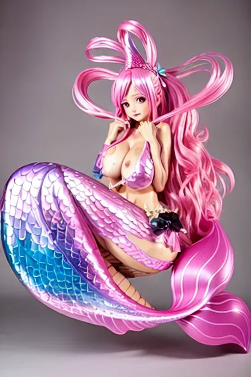 a photograph of,shirahoshi, wearing no clothes, naked, mermaid, pink hair, one piece, big tits, sexy pussy, blushing, nude, nsfw, no panties, pussy visible