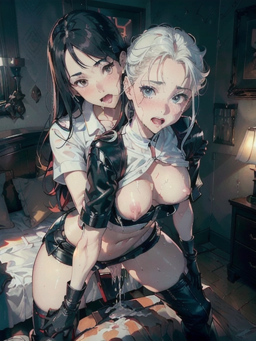 Tifa Lockhart, long black hair, red fingerless gloves, top is a crisp white, leather black mini skirt, sturdy brown leather boots, in bedroom (outfit:1.5), 8k, (erotic:1.4), nice (breasts:.4) with nice nipples, dynamic scene, digital photo, (cum:1.4), (slut:1.5), (spread pussy:1.4), simple background,
(long black-colored hair, horny face, bites lips, look at the camera, red-colored eyes, pale skin that glistens in the sun), (beautiful detailed eyes, symmetrical eyes), dramatic lighting, (photorealism), (photorealistic), (8kRAW photomasterpiece), High detail RAW color photo, a professional photorealistic, (highest quality), (best shadow), (best illustration), ultra high resolution, highly detailed CG unified 8K wallpapers, physics-based rendering, photo,realistic, realism, high contrast, hyperrealism, photography, f1 6 lens, rich colors, hyper-realistic lifelike texture, cinestill 800,
lying in bed, spreading legs, smiling seductively
naked, wearing a (((white cropped shirt))), black skirt, red gloves, brown boots,
Nice pussy, (Naked pussy), (beautiful face), exposed breasts, exposed hard nipples, wet pussy, highly detailed face, perfect face, beautiful eyes, cinematic composition, beautiful lips, perfect lips, vivid colors, HDR, highest quality, highest resolution, (photorealist:1.2), (photorealism:1.2), (masterpiece:1.4)
squirting pussy, clear gush of pussy juice, <lora:peeing_women:.22>, (((big open mouth, breathing heavily, drooling mouth))) <lora:orgasming_face:.22>,
((((a man is standing behind her, the man is holding her hips and fucking her from behind, standing doggystyle sex:1.3)))