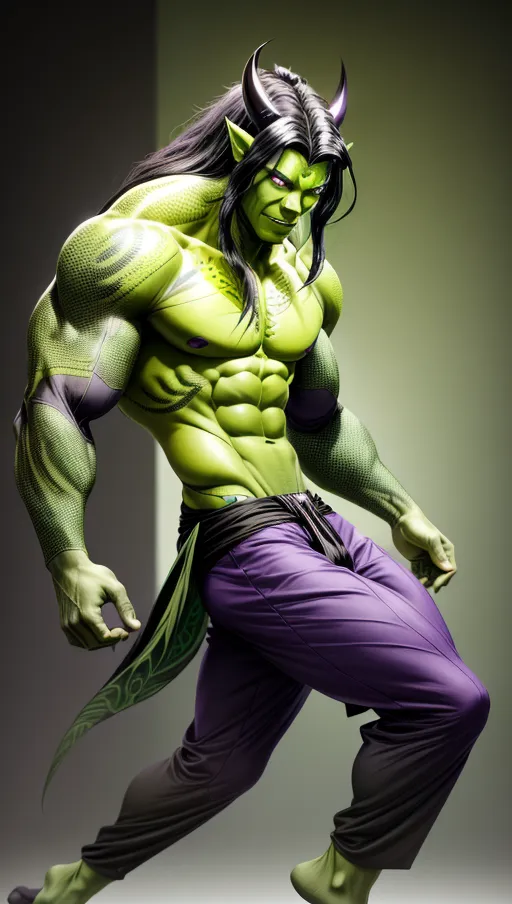 Muscular male, (((green skin))), black tribal tattoos, long black hair, purple eyes, cheerful, gray shirt, gray pants, futuristic clothing, alien, sfw
Fullbody view, masterpiece, absurdres, ((((solo focus)))), 8k, perfect edges, ultra realistic, perfect anatomy, low light, perfect face, fine details, realistic shaded, realistic body, photoshoot, male
<lora:dpmg_add_detail:1>