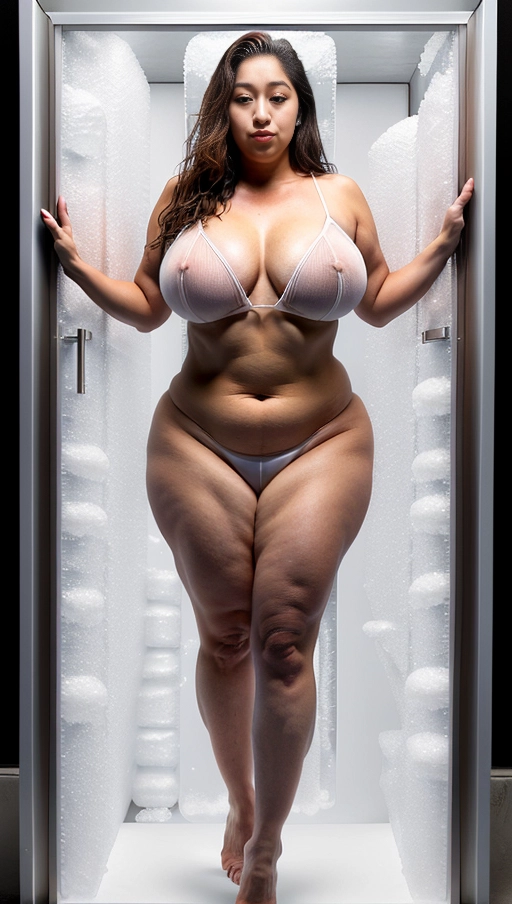cryogenically frozen woman, the womans body is within the limits of a tubular cryogenization chamber with a glass front that allows you to see inward, frozen 25-year-old Latina woman, her skin is covered by a thin layer of ice and frost , she is dressed in a white blouse that highlights her large natural breasts, naked from the waist down that shows her vagina, she is wearing high heels, her facial expression must reflect that she was frozen without her consent, (((full body view, full body photo)))), ((full body view)), ((natural big breasts)), ( (overweight)), Latin, (((hyperrealistic))),
Masterpiece,
perfect edges,
ultra realistic,
perfect anatomy,
realistic skin texture