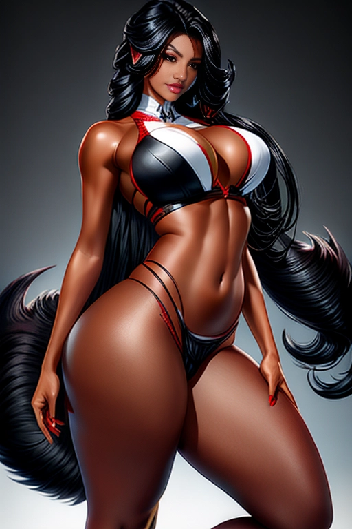 A professional studio photograph of a fit and voluptuous female latina model with dark skin and very long thick black hair with loose curls
Model is a futanari fox
<lora:dpmg_add_detail:1>
<lora:better_cooks:1>