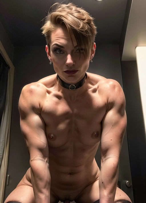 (Hypnotized), (photo realistic:1.37), <lora:PN7xrGpnVMg_Miranda:0.7>, (magazine photoshoot), (man and woman), (MILF, fit, toned, muscular, skinny, (small breasts:1.3)), glistening skin, , (blonde hair, short hair, short sides hair, dyke hair, mussed hair), (dark makeup, heavy eyeliner), (gothic torture setting, dense steam, nighttime), (looking at the camera, mouth open, wide sadistic smile), (dark lighting, creepy), (((nude))) (covered in blood:1.6), (wearing a choker, stockings, gloves), (she is surrounded by torture implements (knives, chains, cleavers), puddles of blood, blood splatter), (close up), (she is wearing a large strap-on penis, fucking a submissive man in the ass, (femdom sex:1.3)),
(best quality), <lora:dpmg_add_detail:0.5>, beautiful,(high resolution), (((masterpiece))), (uhd), (8k),