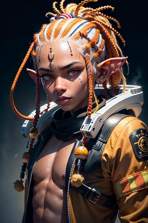 8k, Male, short height, Mafia, Brown-Skinned, Goblin ears, Glock pistols. Space Ship background, white-highlighted Dreadlocks, mad scientist, biochem, look at the camera, red-colored eyes, brown skin that glistens in the sun), (beautiful detailed eyes, symmetrical eyes), dramatic lighting, (photorealism:1.5), (photorealistic:1.4), (8kRAW photomasterpiece), High detail RAW color photo, a professional photorealistic, (highest quality), (best shadow), (best illustration), ultra high resolution, highly detailed CG unified 8K wallpapers, physics-based rendering, photo,realistic, realism, high contrast, hyperrealism, photography,