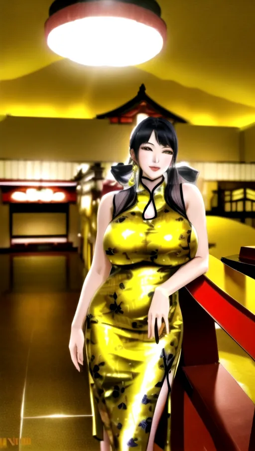 Dopamine Girl Japanese Supermodel with large boobs, Yellow Sleeveless