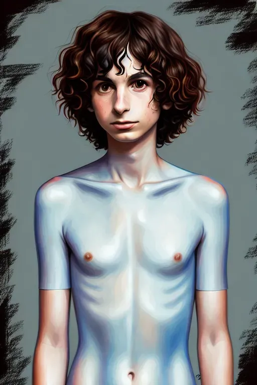 A digital painting of Finn Wolfhard naked