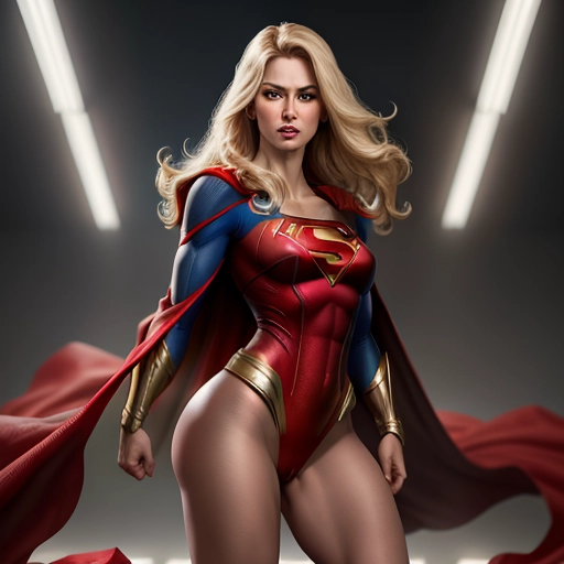 supergirl wearing only red cape standing naked full body face detailed