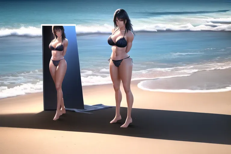 a 8K resolution realistic photo shot of, (Michelle Rodriguez),30 yo,((accurate face))((has a peaceful facial expression),(wearing G-string lingerie),((standing up walking along the beach with her back turned to the camera)),looking at the camera,(detailed peaceful beach in sunset,),fire lights up the area,clear water ocean,((detailed hair features)),(((detailed facial features)),((detailed arms features)),((detailed crotch features)),beautiful lips,(((full body in frame)))