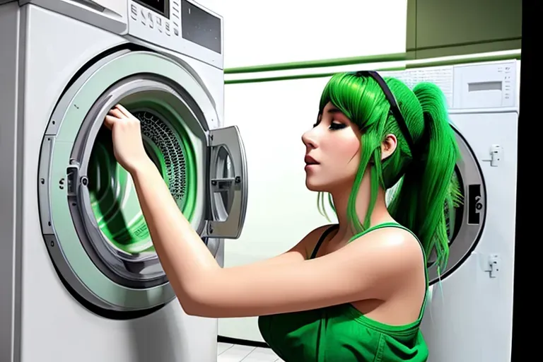 Dopamine Girl green hair girl, stuck in laundry machine GdVQkkM2bBr