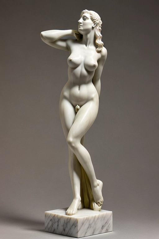 erotic art illustration rendered as a marble statue of an ancient sex slave