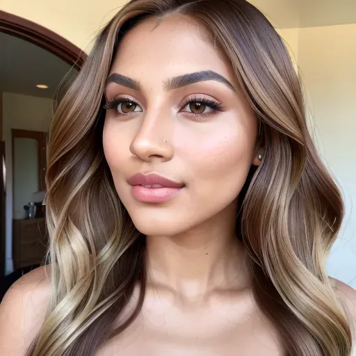 5 foot 6, skin Olive tone sun-kissed, Eyes Deep hazel with green and gold hints, Hair Luxurious chestnut brown, wavy hair, Arched eyebrows, high cheekbones, refined nose, Naturally full lips rosy tint, Graceful toned body, feminine curves