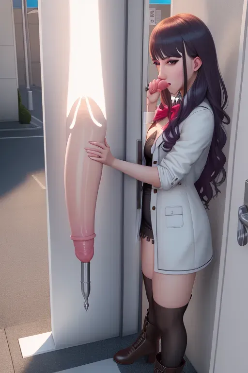 (best quality), (transsexual) (trans girl with an oversized penis) (dickgirl), (erection) (enormous penis) (monster dick) (unrealistic size), public toilet