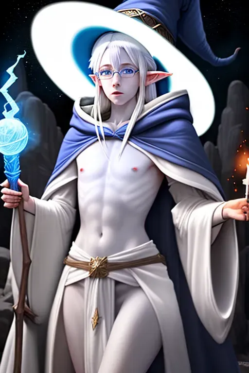 closeup anime promotional portrait of a beautiful shirtless gay male elf in  the midst of a dynamic attack