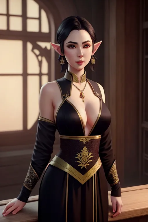 a color pencil draw of,an elf,wearing ao dai,touching breasts,natural breasts,five slender fingers,short thick hair,gorgeous face,beautiful lips,black eyes,curved eyebrows,pale skin,erotic,wearing necklace,cgsociety,artstation,unreal engine,cinematic lighting,editorial