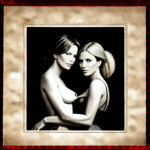 ((2 women:1)) ((Claudia Schiffer and Heidi Klum))
((Dynamic poses of two sexy longhaired naked blonde supermodels in lesbian erotica:1.7)),
((Two girls in lesbian art-erotica:1.5)),
Vintage street photo of beautiful completely naked pretty young lesbian couple in love,
((Victorian old photo white borders sepia black and white sharp photo vignette a touch of red aged paper background an old texture floral elements in the background dark tones distressed edges early eighteenth century gritty textures high contrast in the style of an old poster with a grunge texture overlay montage:1.6))