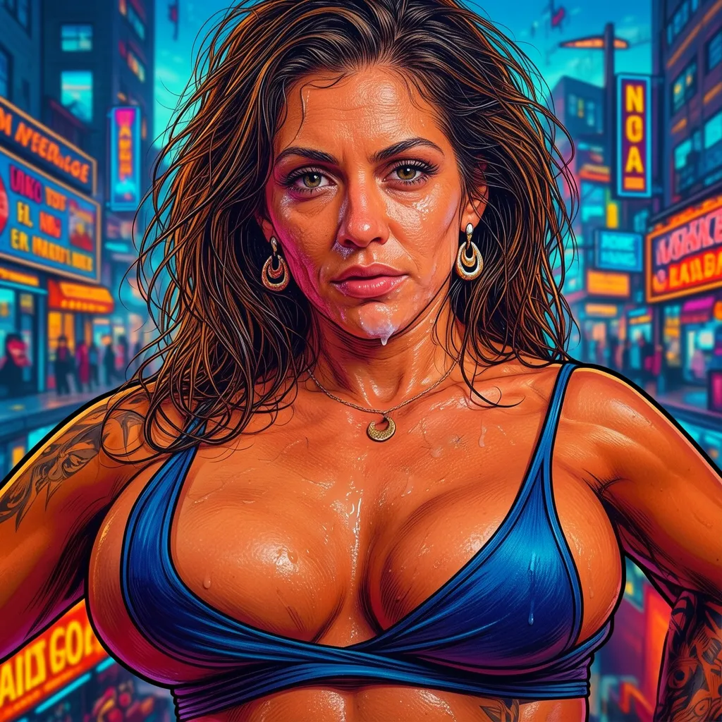 photorealistic and surrealistic film in a comic illustrations style by Mike Deodato, (interesting unique diverse complex character design that is a woman:1.2), (photorealistic detailed face:1.1), (classic stereotypical over tuned retro comics body shape and anatomy),
big variation of colors , smooth pencil brush to create a composition of vivid colors, thick black outlines, flat shading, minimal highlights ,interesting detailed Foreground and background depth are clear giving visual complexity to the scene